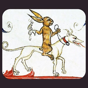 Mousepad - Choose from 10 Designs - 9.25&quot; x 7.68&quot; fabric covered rubber mousepad - Medieval Bunnies of the Apocalypse - murder rabbit