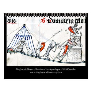 2026 Wall Calendar - Medieval Bunnies of the Apocalypse - Large 11&quot; x 17&quot; (dimensions when open) - Medieval murder rabbit Monty Python bunny