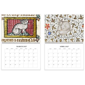 2027 Wall Calendar: Medieval Cats 11" x 17" Funny Historic Feline Art image 3