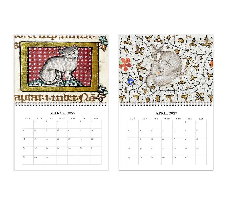 2027 Wall Calendar: Medieval Cats 11" x 17" Funny Historic Feline Art image 3