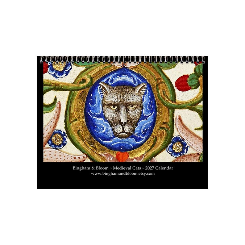 2027 Wall Calendar: Medieval Cats 11" x 17" Funny Historic Feline Art image 1