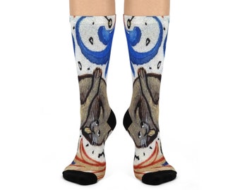 Medieval Cat Socks: Printed Unisex Knit Crew Socks 6 Designs (Size up to Men's 12)