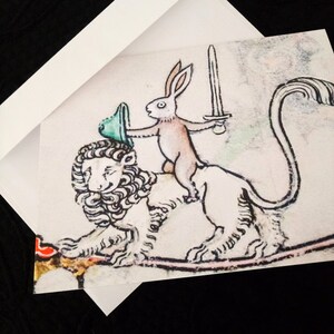 Medieval Bunny Card - Single Blank Card - Choose from 10 Designs - Bunnies of the Apocalypse - 5.5&quot; x 4.25&quot; when folded - murder rabbits