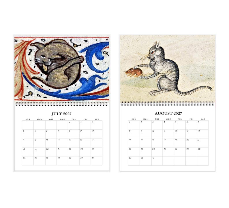 2027 Wall Calendar: Medieval Cats 11" x 17" Funny Historic Feline Art image 5