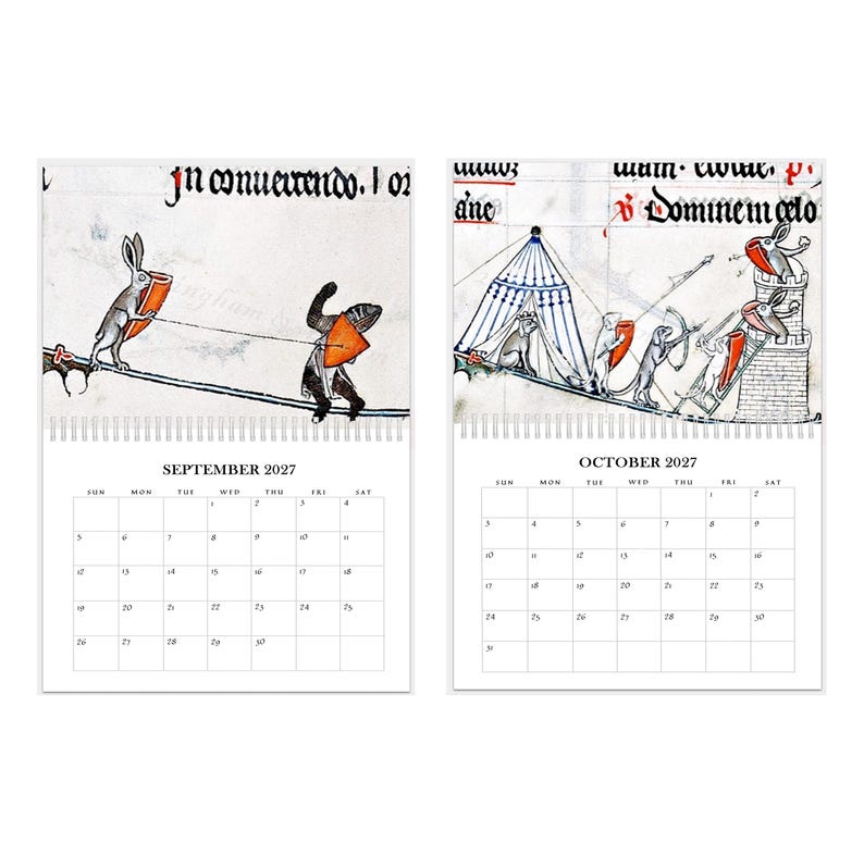 2027 Wall Calendar: Medieval Bunnies of the Apocalypse Murder Rabbits, 11" x 17" when open image 6