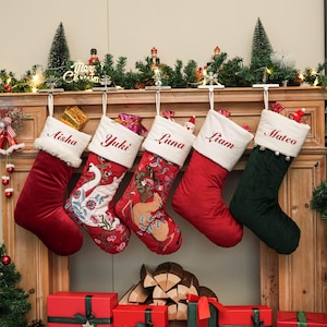 Personalized Vintage Christmas Stockings,Custom Velvet Christmas Stocking with Embroidered Name,Holiday Stocking for Family,Christmas Gift