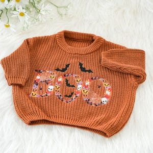 Maglione personalizzato con nome ricamato per Halloween, maglione personalizzato per Halloween, maglione lavorato a maglia per neonati, regalo di Halloween, regalo per baby shower