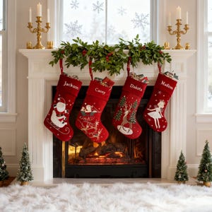 Personalzied Velvet Red Stocking,Custom Embroidery Classic Stocking With Name,2025 Family Stocking,Christmas Stocking with Santa Claus