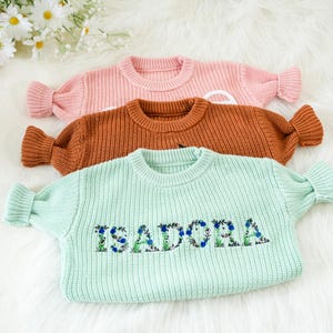 Hand Embroidered Baby Halloween Sweater, Personalized Baby Name Sweater, Newborn Knit Sweater, Baby Shower Gift, Halloween Gift