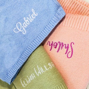 Custom Embroidered Baby Blanket, Cotton Knitted Baby Name Blanket, Personalized Name Knit Blanket, Baby Shower Gift, Christmas Gift