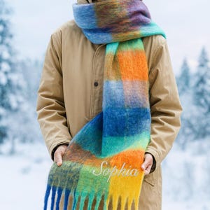 Personalized Winter Scarf with Name, Women Scarf, Custom Embroidered Initial Christmas Scarf, Gift for Her, Xmas Gift