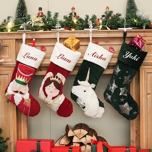 Nussknacker Weihnachtsstrumpf mit anpassbarem Namen, personalisierte gestickte Weihnachtsstrümpfe, Weihnachtsstrümpfe, Weihnachtsgeschenk