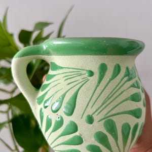 Traditional Mexican Clay Mug| Hand-Painted Folk Art Cup Green