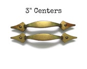 CLEARANCE Pair of Vintage drawer pulls 3 quot centers Antique Aged Brass Gold faux strap handle 3 inch hole spacing