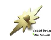 Solid Brass Starburst Backplate - Atomic Star Back Plate and knob for cabinet doors