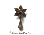 Vintage drop pull with floral backplate - Antique Solid Brass