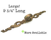 LARGE Vintage French Provincial Backplate and faux key knob pull china cabinet dresser doors - antique brass gold