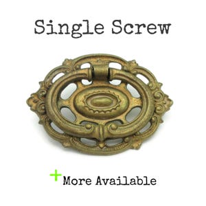 Vintage Ring Drawer Pull Solid Brass Ornate Oval Handle Single Screw