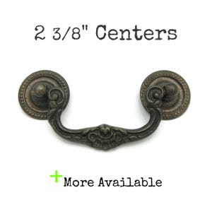 Vintage Drawer Pull 2 3/8" Centers Dark Brass Tone Metal Bail Handle