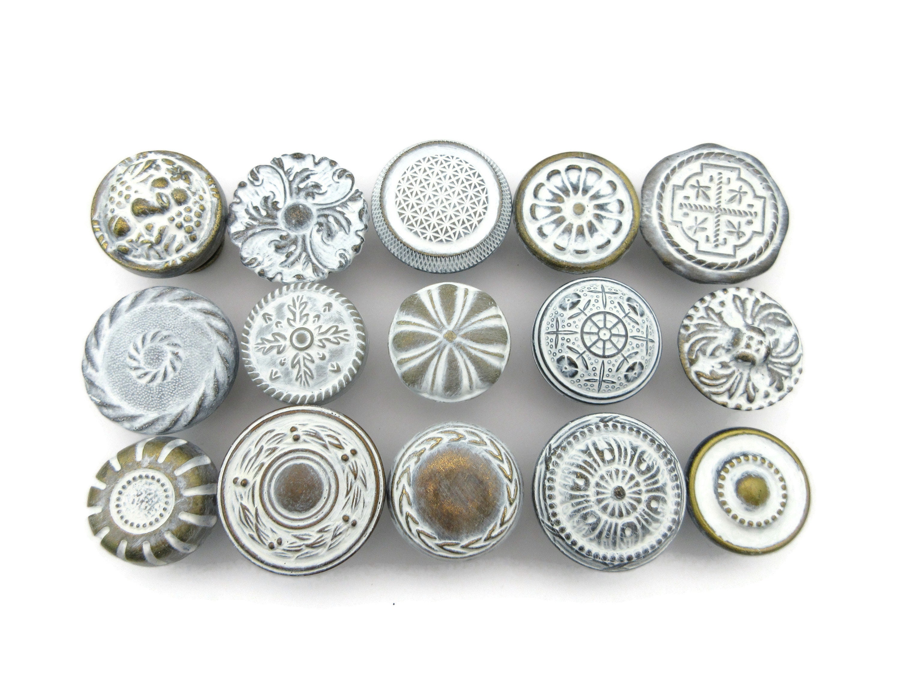 15 vintage drawer knobs All different Distressed White Etsy