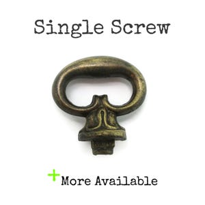 May include: An antique brass-toned single screw with an oval handle and decorative base. The text "Single Screw" is above the screw, and "More Available" is below it.