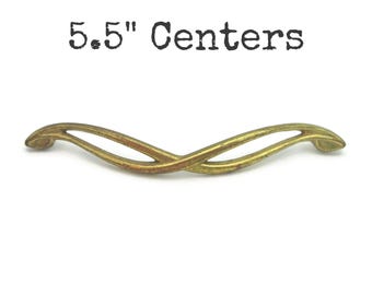 Vintage Drawer Pull 5.5" Center MCM Atomic Brass Tone Lightweight Handle