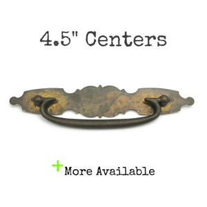 Vintage Drawer Pull 4.5&quot; Centers Ornate Bail Drop Aged Brass Tone Metal Furniture Handle