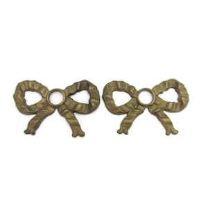 2 Vintage Solid Brass Bow Backplates - Furniture Hardware Parts Pair