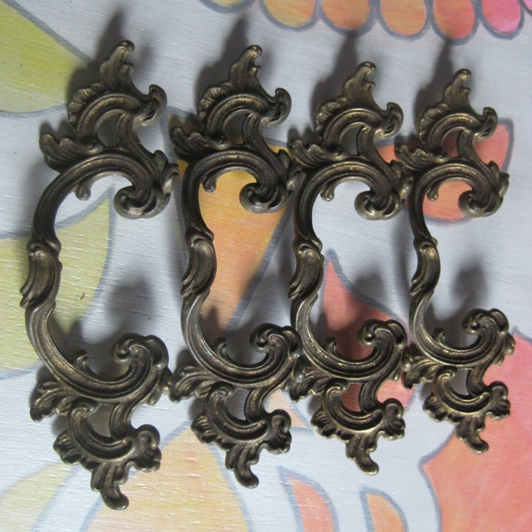 Lot of 4 large vintage French Provincial drawer pulls - 3.5" centers (rare size)