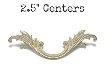 Vintage French Provincial Drawer Pull Just under 2.5" Centers White Brass Colored Metal Furniture Handle
