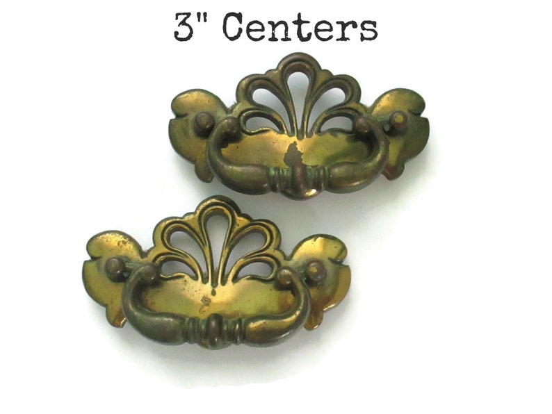 Pair Of Vintage Drawer Pulls 3 Inch Hole Spacing Brass Etsy