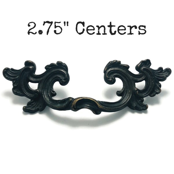 Vintage French Provincial Drawer Pull 2 3/4" centers Keeler Brass Co K644 Very Dark Solid Brass