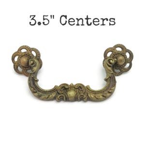 Vintage Drawer Pull 3.5" centers Antique Ornate Aged Brass Metal Handle