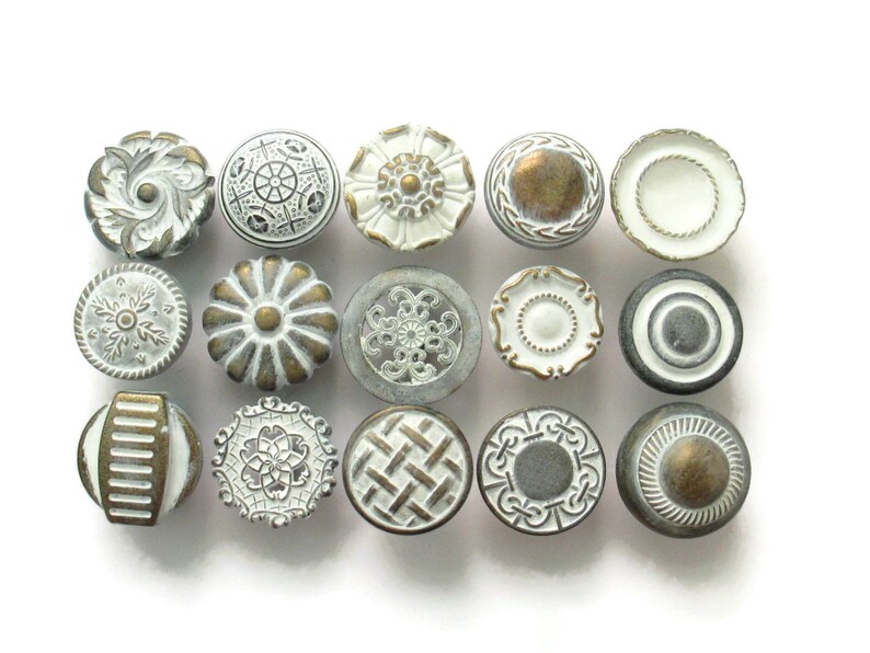 All different Distressed White Eclectic Collection CLEARANCE 15 vintage drawer knobs