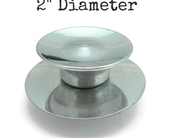 Vintage MCM Concave Drawer knob and backplate 2" and 1.5" Diameter Chrome Silver Furniture Cabinet Atomic Handle Pull