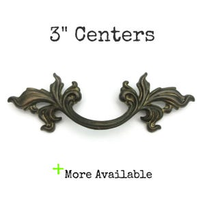 Vintage French Provincial Drawer Pull 3" centers Antique Furniture Handle Dark Brass Color
