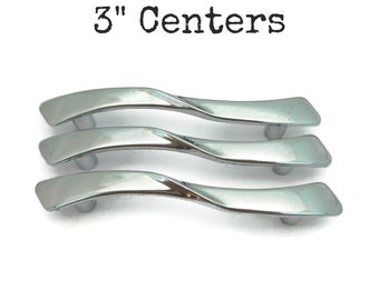 Set of 3 Vintage MCM Drawer Pulls 3" Centers Chrome silver Atomic Ajax CLEARANCE