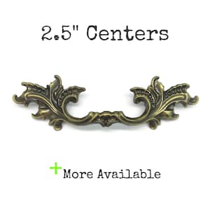 Vintage French Provincial Drawer Pull 2.5" centers Aged Brass Tone Furniture Handle Lightweight