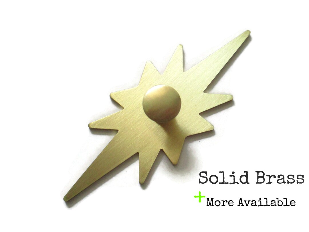 Solid Brass Starburst Backplate With Knob Atomic Star Back Plate Drawer