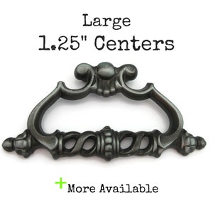 Large Vintage Drawer Pull 1.25&quot; centers Ornate Pewter Colored Furniture Handle