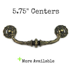 Vintage Drawer Pull 5 3/4" centers - Large Ornate Brass Tone Bail Handle Floral Ends