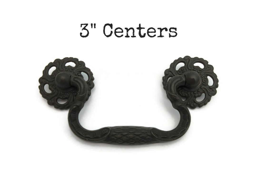 Vintage Drawer Pull 3 Centers Ornate Dark Brass Etsy