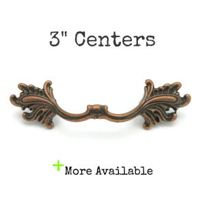 Vintage Drawer Pull 3" centers Ornate French Provincial Handle Aged Copper Tone Metal