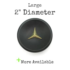 Large Starburst Vintage Concave Brass Black Drawer Knob MCM pulls 2&quot; diameter 3 point star