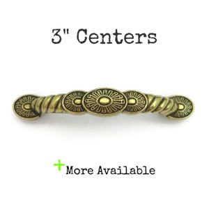Vintage Drawer Pull 3" centers Ornate Gold Brass Colored Handle CLEARANCE
