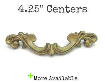 Vintage French Provincial Drawer Pull 4.25" Centers Painted Brass Gold Tone