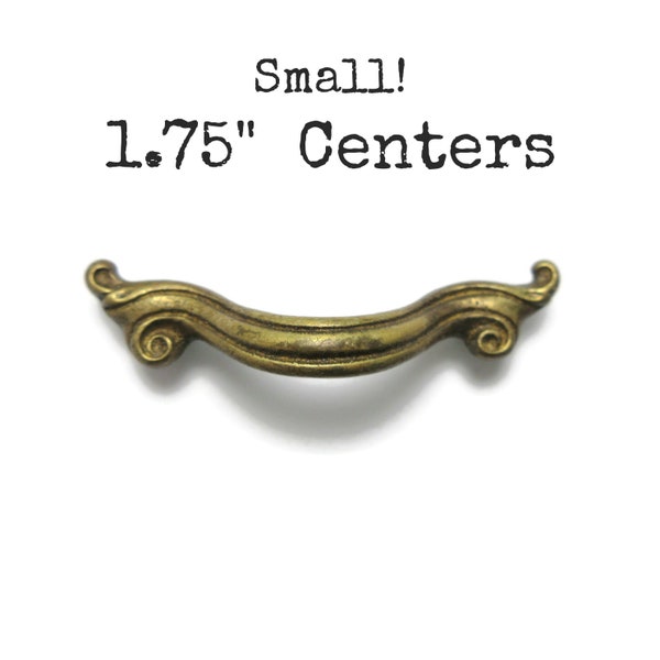 Small Vintage Drawer Pull 1.75" centers Jewelry Box Little Tiny Brass French Provincial Handle