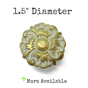 Vintage French Provincial Knob: Brass & Cream Colored Floral Drawer Pull