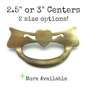 Vintage Ornate Drawer Pull 2.5" or 3" centers Antique Solid Brass Heart Cut Out Furniture Handle