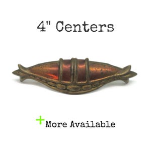 Vintage Art Deco Waterfall Drawer Pull 4" Centers Red Brass Tone Pressed Metal Steel
